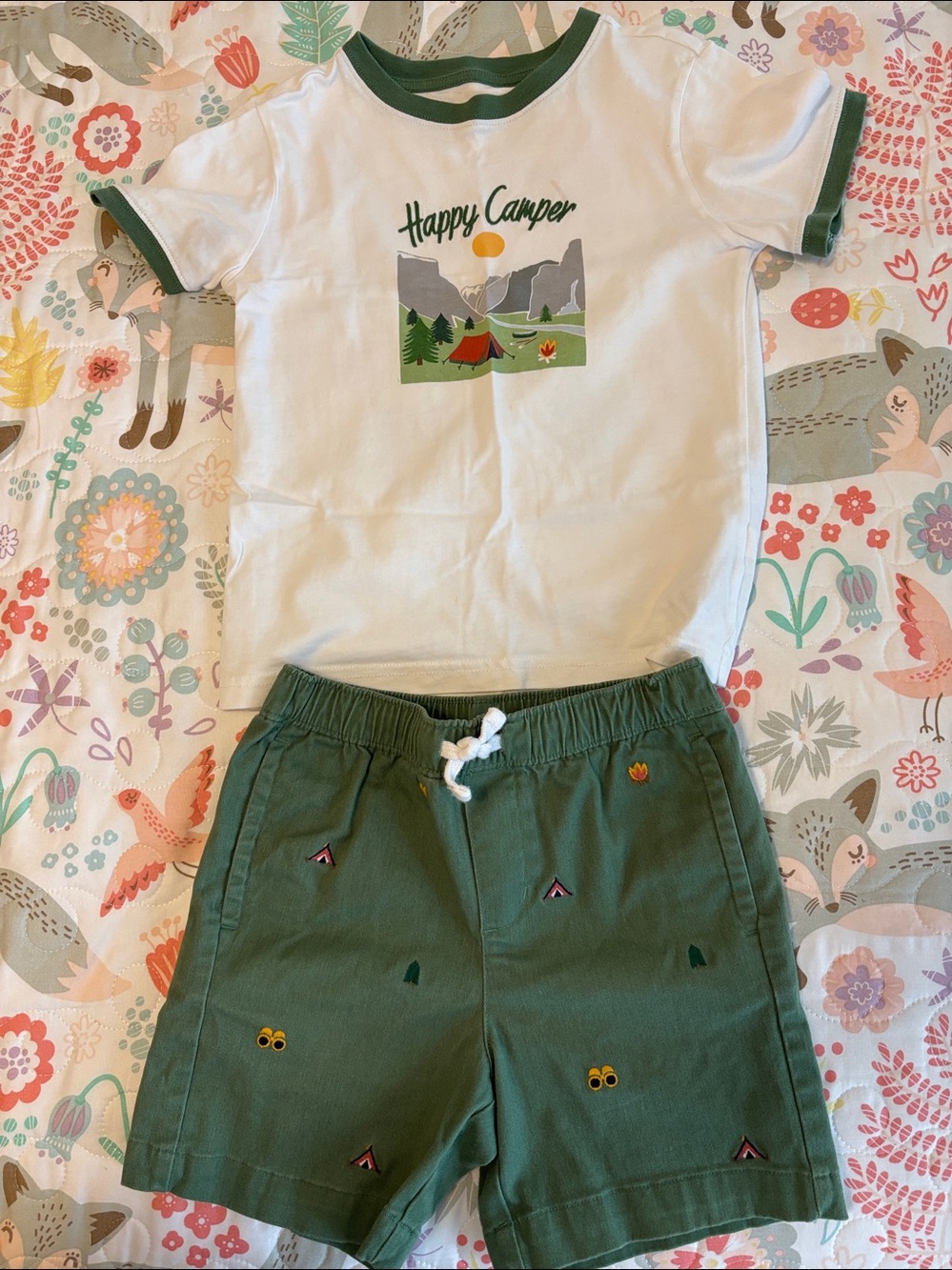 Janie and Jack Happy Camper outfit size 5| Embroidered shorts and matching shir